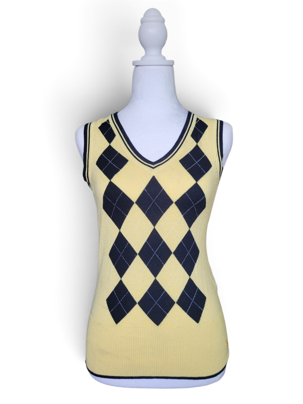 Vintage Argyle V-Neck Knit Sweater Vest Preppy Academia Yellow Black Small